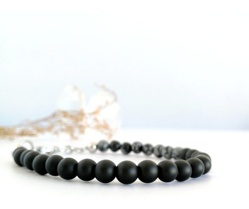 Pulsera Liberación Piedra Onix Mate Obsidiana Nevada Hombre Diámetro 20