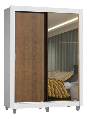 Ropero Closet Madesa Denver 2 Puertas Con 1 Espejo Bm 03 Color Blanco/Marrón