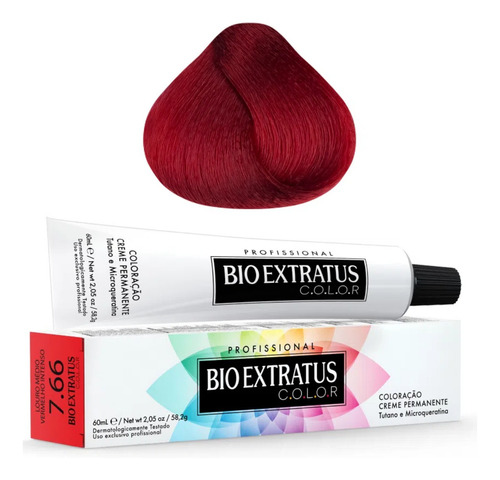 Coloração Creme Bio Extratus Color 7.66 Louro Médio Vermelho