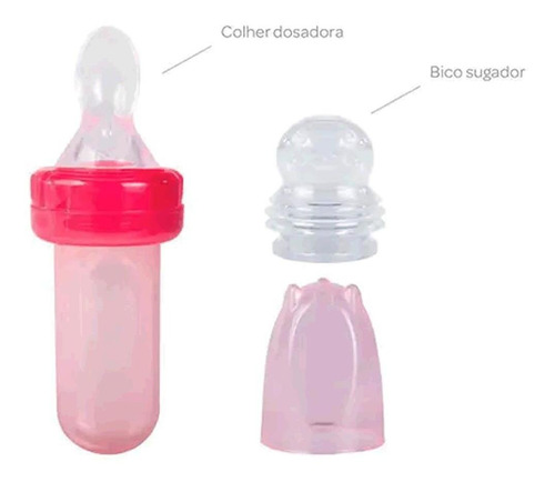 Kit Porta Frutinha E Colher Dosadora Buba 2 Em 1 Rosa