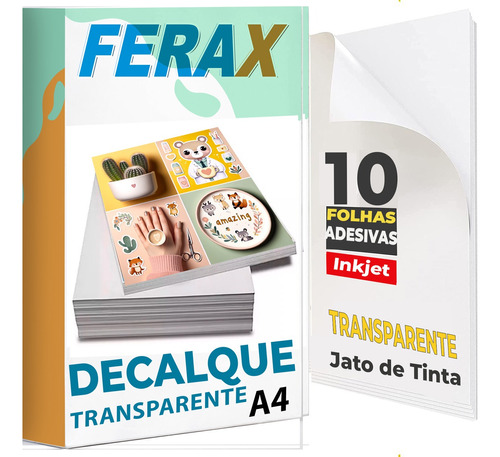 10 Papel Gomado Decalque Waterslide Jato Tinta Transparente