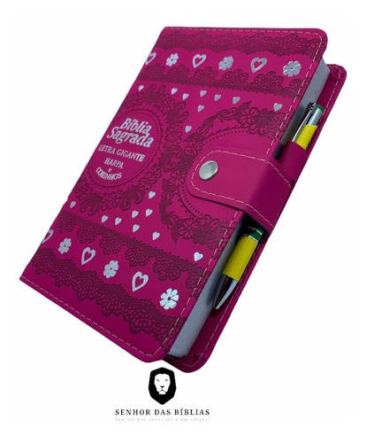 Bíblia Feminina Tipo Carteira Gigante Com Harpa - Pink