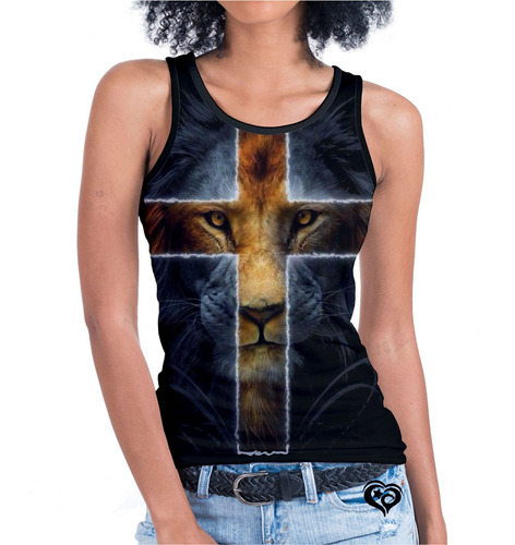 Camiseta Regata Jesus Leão De Judá Feminina Gospel