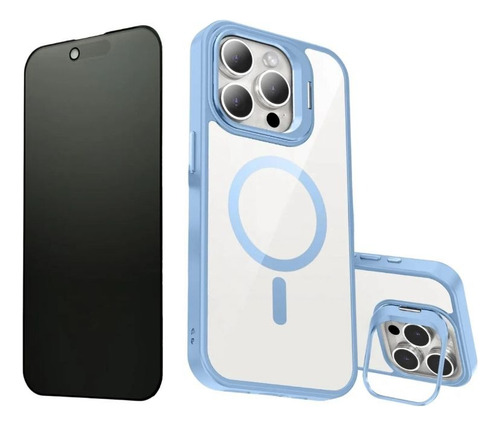 Capa Capinha Proteção + Pelicula Anti Spy Iphone 11 Ao 16 Azul-claro Iphone 13 Pro