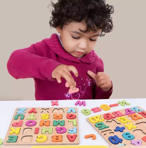 Set Puzzle Madera Abecedario + Números Didáctico Montessori