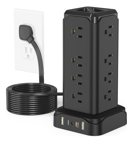 Regleta De Alimentación 16 Tomas 4 Puertos Usb Plana