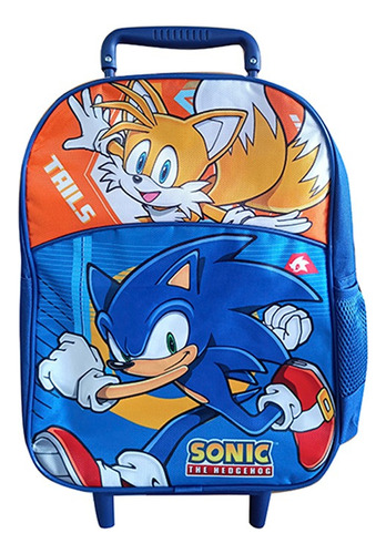 Mochila Infantil Sonic Con Carro Tafeta Chica 35 X 26 Cm