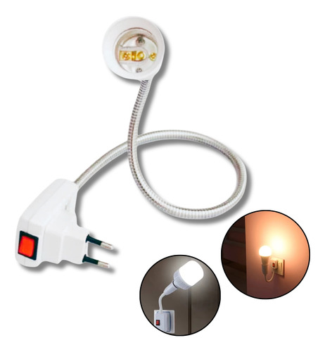 Soquete C/ Tomada Bocal E27 Bivolt 60cm Flexível Lâmpada Luz