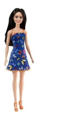 Barbie Básica Vestido Azul C/ Mariposas T7439