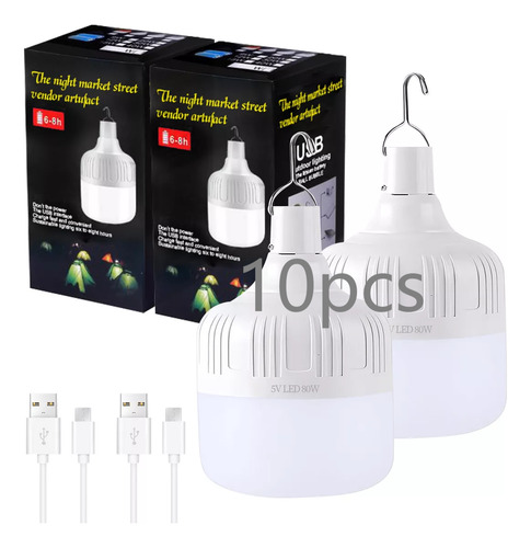 10 Pzs 80w Lámpara Portatil Recargable Emergencia Usb Lámpara Foco Led De Iluminación Led Luces De Emergencia