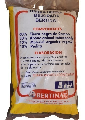 Sustrato Tierra Negra Bertinat 5dm3  Cultivo. Germiación