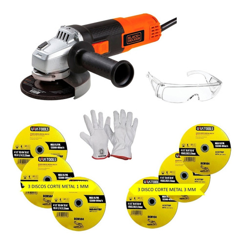 Esmeril 820w Black+decker + Discos De Corte+ Lentes +guantes