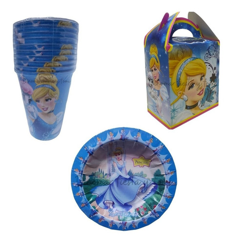 Cenicienta .kit Para 20 Niños.platos,vasos,caja Dulcero