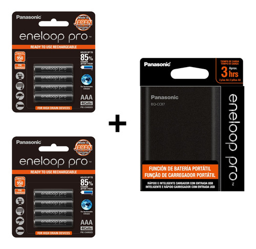 Kit 8 Pilas Aaa Recargables Panasonic Eneloop Pro + Cargador