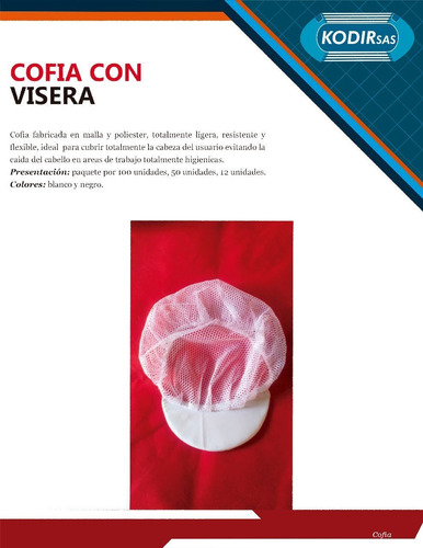 Cofia Para Cocinero Con Vicera