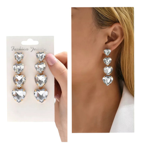 Aretes Largos En Capas Diseño De Corazón