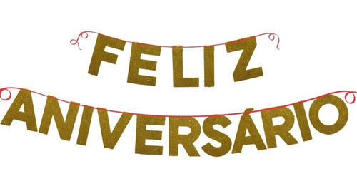 Faixa Decorativa - Feliz Aniversário Dourada E V A Glitter