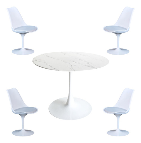 Comedor Tulip Marmol Con 4 Sillas Tulip Giratoria Moderna