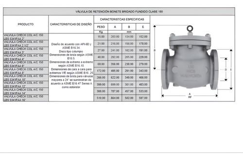 Válvula Check Columpio A/c Walworth 5341fa De 2 1/2 Clase150