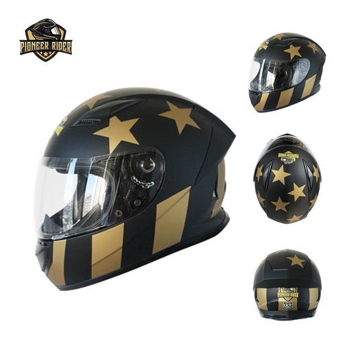 Promo 2 Cascos Pareja Diseño Negro Estrella Dorada, Mate