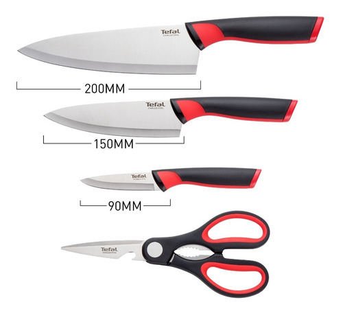 Juego bloque de cuchillos Comfort set completo rojo mas bloque cuchillo chef de 20 cm chef de 15 cm pelador de 9 cm y tijeras t-fal K2219014