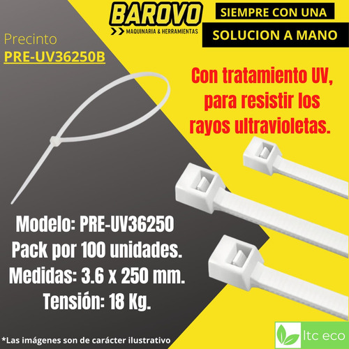 Imagen 2 de 9 de Precinto Plastico Prensacable 3,6 X 250 Mm X 100 Unidades