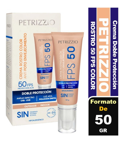 Petrizzio Crema Doble Protección Rostro Color Fps50/luz Azul
