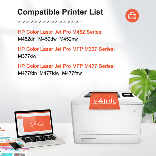 V4ink Cartucho De Tóner Compatible Para Hp 410a Cf410a 410x Cf410x 4 Paquetes, Para Uso En Hp Color Laserjet Pro Mfp M477fdw M477fnw M477fdn M452dw M452dn M452nw M477 M452 M377dw