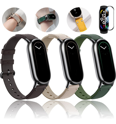 3 Correa + Mica Cristal Para Xiaomi Watch Band 8 Cuero Nylon