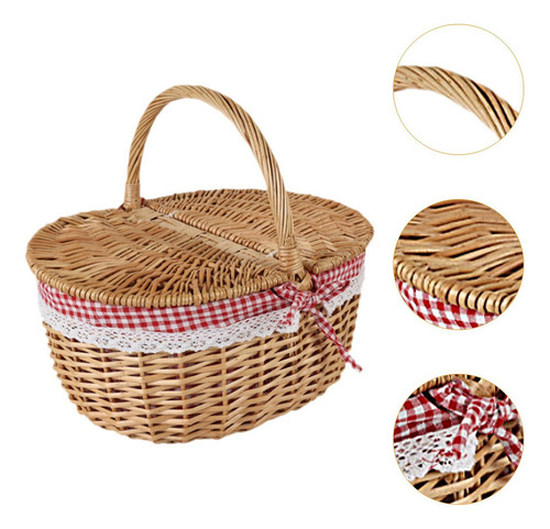 Cesta De Vime Para , Cesta Tecida De Médio Vermelho Branco