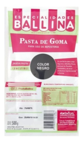 Pasta De Goma Color Negra Ballina X500g - Cotillón Waf