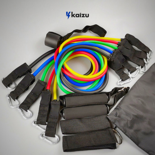 Kit Para Treino Musculação Em Casa Elástico Extensor + 5 Faixa Mini Band Resistente Kaizu