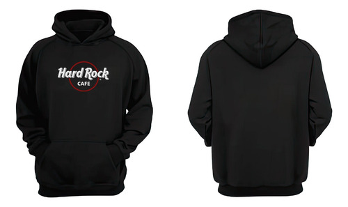 Buzo Canguro Hard Rock Café Unisex Estampado Negro Algodón