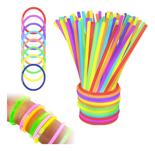 100 Pulseras Neón Fosforescente Fiestas Eventos Glow Stick