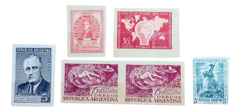 6 Estampillas Argentina S/dentar Ensayos 1946