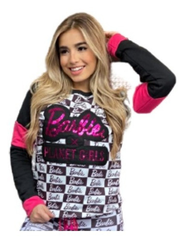 Blusa Moletom Paete Estampado Barbie Planet Girls