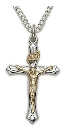 Collar - Sterling Silver Two Tone Crucifix With Gold Tone In