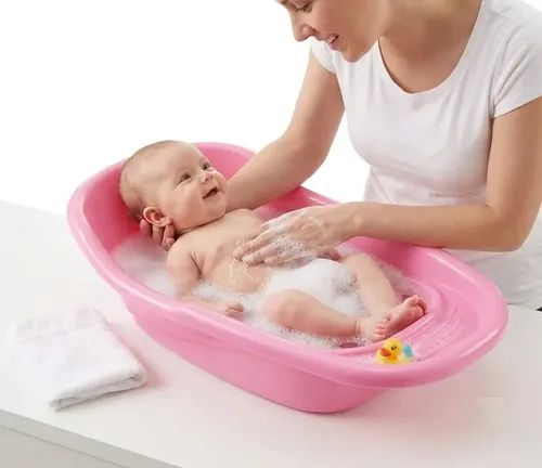 Banheira Bebê Adoleta 20l Com Valvula De Escoamento Rosa Lisa