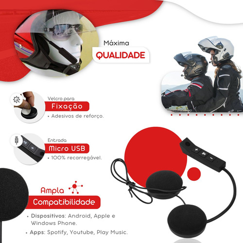 Fone De Ouvido Capacete Motoqueiro Sem Fio Bluetooth