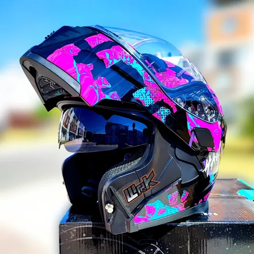 Casco moto rosa y negro hotsell