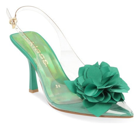 Zapato Tacon Formal Pr05037 Plastico Bicolor Flor Verde