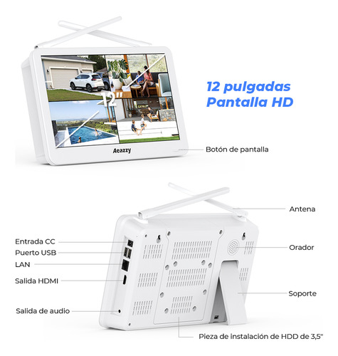 5mp Kit 4 Cámaras De Seguridad Videovigilancia Wifi Pantalla