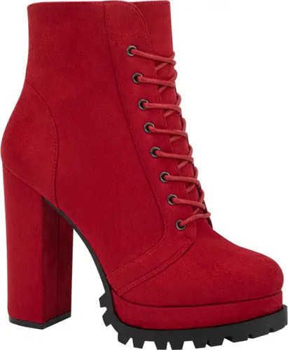 Bota Botin Militar Con Agujetas En Rojo Tacon Alto 12,5cm