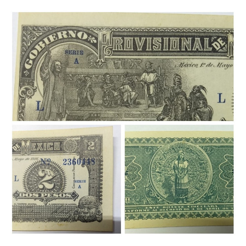 Billete Serie A, Gob. Prov. De México. Dos Pesos 1916. Xf. (Usado)