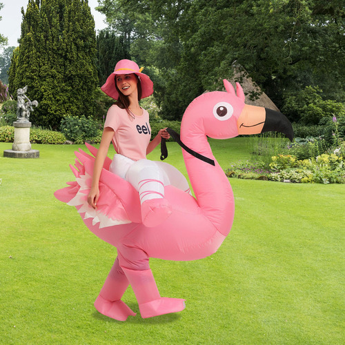 Inflatable Flamingo Costume Riding On Flamingo Air Blow Up