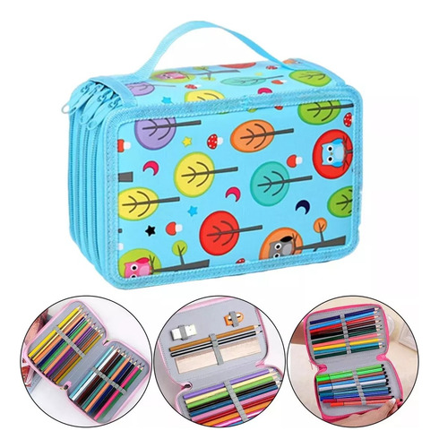 Lapicera Estuche Organizador 3 Cierres 55 Lapices Impermeabl Color Negro