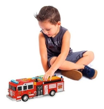 Imagem 2 de 5 de Carro Bombeiro Bate E Volta Resgate Som Luzes 30 Cm Dm Toys