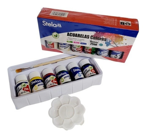 Set De Pinturas Acuarelas Colores 6 Unidades + Pincel 25ml