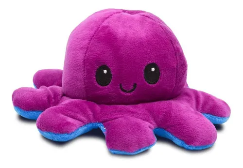 Peluche Pulpo Reversible Feliz Enojado Pulpito Premium Color Azul