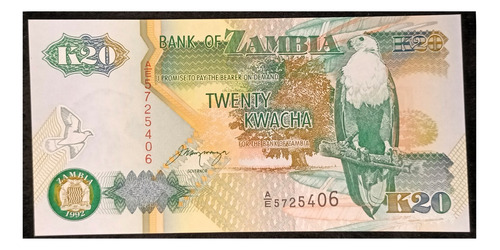 Zambia 20 Kwacha 1992 Sin Circular Pick 36